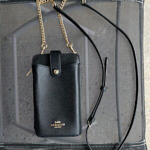 Coach Black Phone Crossbody with Gold Accents